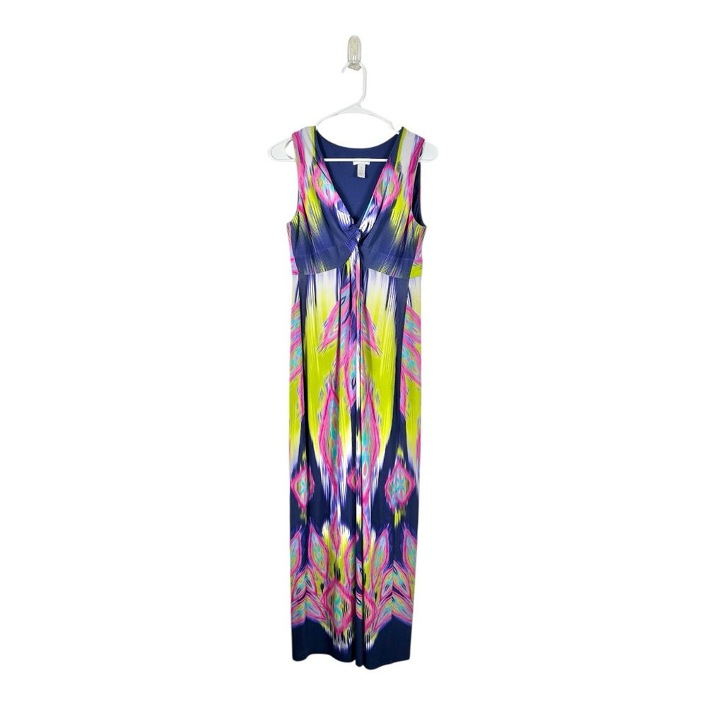 Chico’s Colorful Tropical Resortwear Sleeveless V-Neck Maxi Dress